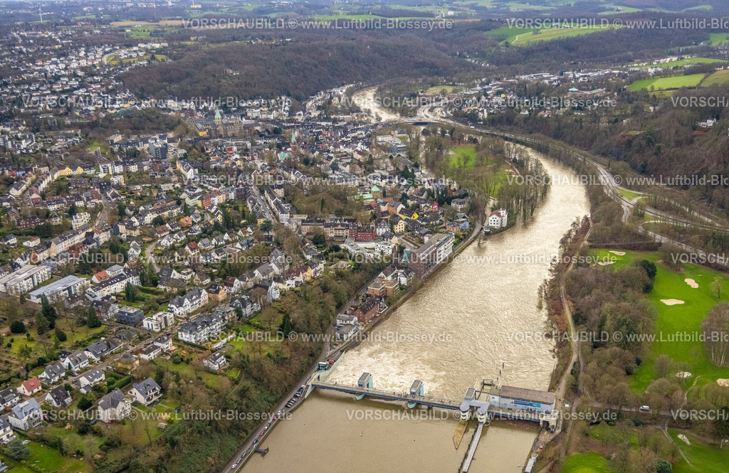 Essen231202752Werden | Luftbild, Ruhrhochwasser, Weihnachtshochwasser 2023, starke Regenfälle,  Bredeney, Essen, Ruhrgebiet, Nordrhein-Westfalen, Deutschland