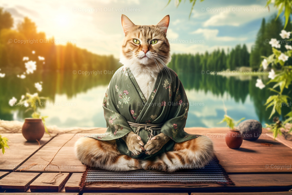 Katze am See Buddha | Katze entspannt am See