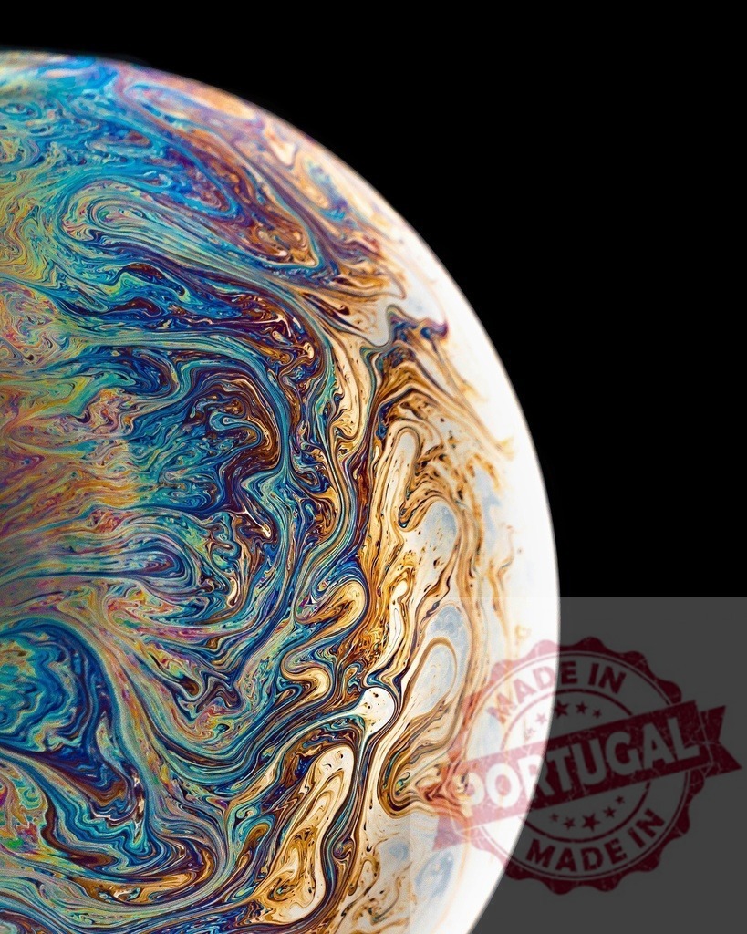Soap bubble surface showing abstract colorful iridescent patterns | Soap bubble surface forming swirling iridescent patterns against a black background - Realized with Pictrs.com
