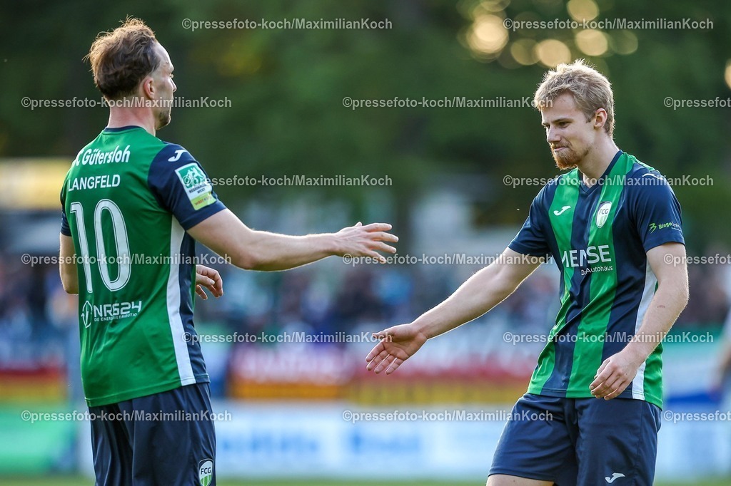xKWIx08052601011 | 2026.05.08, xkwix, Fußball, Regionalliga West, FC Gütersloh -  VfL Bochum II, Heidewaldstadion (Ohlendorf Stadion im Heidewald), 33.Spieltag, Saison 2025 / 2026: Tor zum 1:0 durch Len Wilkesmann (FC Gütersloh #15) der Jubelt mit Julius Langfeld (FC Gütersloh #10) Arm in Arm DFB regulations prohibit any use of photographs as image sequences and or quasi-video. Photo: xKamilxWilkowskixPressefotoKochx