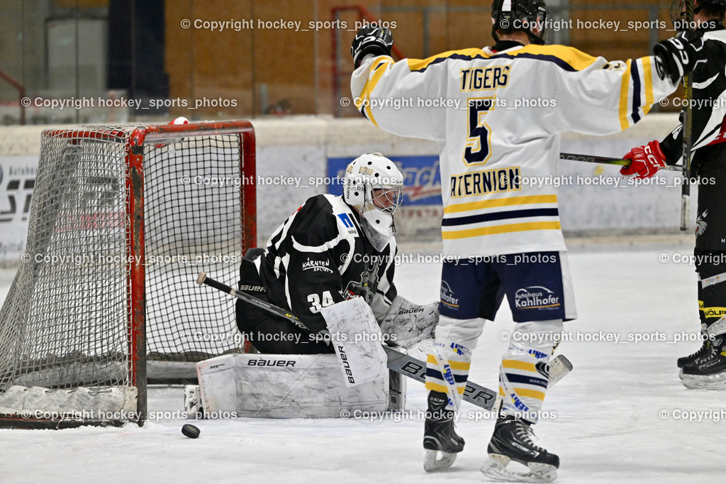 EC Tigers Paternion vs. Tarco Wölfe II | #34 Schleinzer Manuel Tarco Wölfe II, Jubel #5 Rauter Marcel EC Tigers Paternion, EC Tigers Paternion vs. Tarco Wölfe II, EC Tigers Paternion vs. Tarco Wölfe II am 19.12.2024 in Spittal an der Drau (Eissportzentrum Spittal), Austria, (Photo by Bernd Stefan)