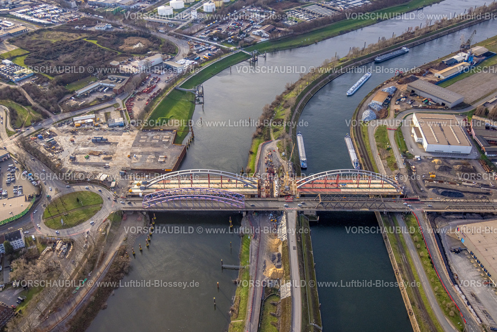 Duisburg230100696 | Luftbild, Ersatzneubau Baustelle Karl-Lehr-Brücke, Ruhrorter Straße, Ruhrort, Duisburg, Ruhrgebiet, Nordrhein-Westfalen, Deutschland