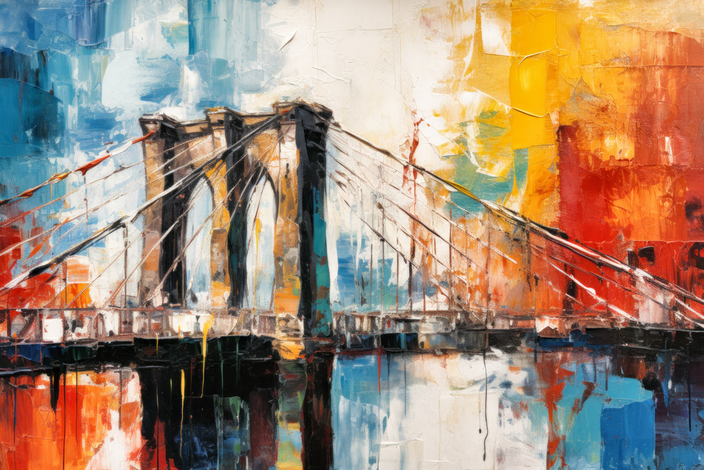 2307243 - Brooklyn Bridge | Bestellen Sie dieses moderne digitale Gemälde der Brooklyn Bridge in New York als hochwertigen Kunstruck auf Leinwand, Acrylglas, Alu-Dibond oder als Poster.