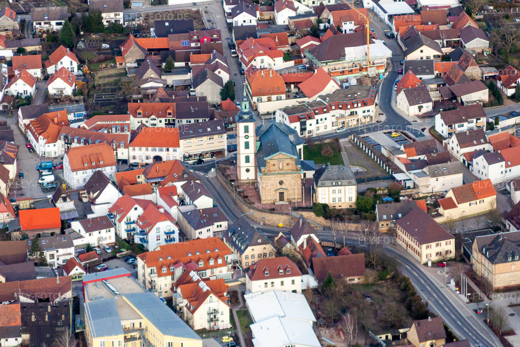 Luftbild: St. Andreas Kirche im Ortsteil Ubstadt in Ubstadt-Weiher im Bundesland Baden-Württemberg in Deutschland. Foto: IMG_24700.jpg vom 27.02.2010 durch Werner Riehm/FLY-FOTO.de