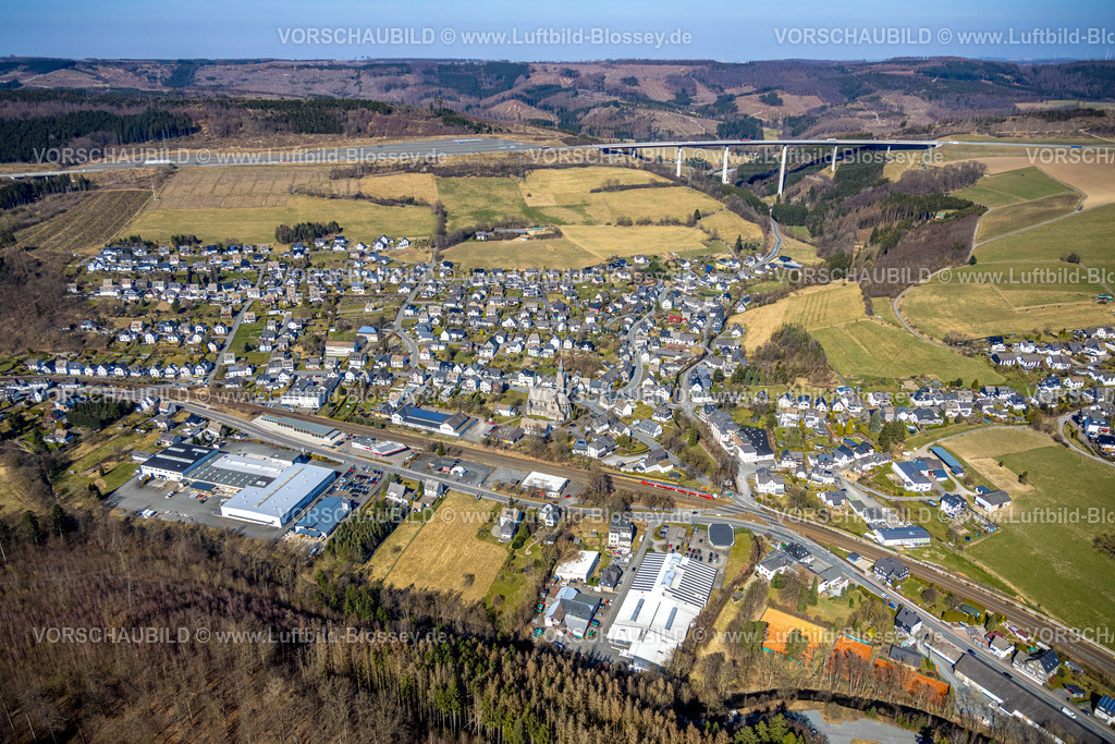 HB-Bestwig220302985 | Luftbild, Ortsteil Nuttlar und Autobahn A46 mit Talbrücke Nuttlar, Bestwig, Sauerland, Nordrhein-Westfalen, Deutschland