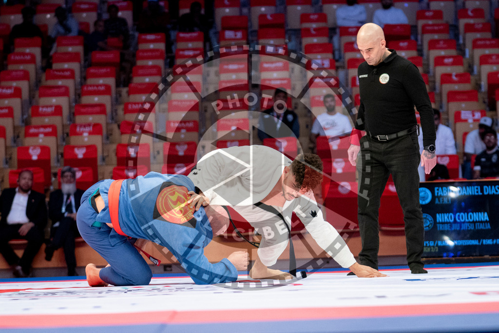 20231108PBB2059 | Fighters compete during the AJP World Professional Championship in the Mubadala Arena in Abu Dhabi, Arab United Emirates, on November 8, 2023.