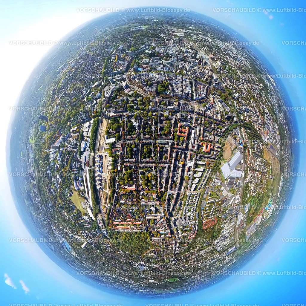 Dortmund221006_18Osten_Arndtstrasse | Luftbild, Dortmund City Ost, Arndtstraße, Kaiserbrunnen, Fisheye Aufnahme, Fischaugen Aufnahme, 360 Grad Aufnahme, Kaiserbrunnen, Dortmund, Ruhrgebiet, Nordrhein-Westfalen, Deutschland