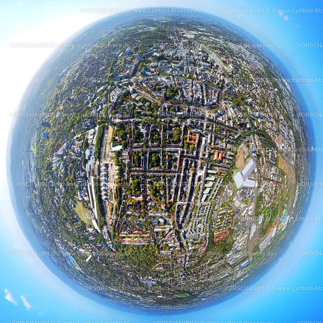 Dortmund221006_18Osten_Arndtstrasse | Luftbild, Dortmund City Ost, Arndtstraße, Kaiserbrunnen, Fisheye Aufnahme, Fischaugen Aufnahme, 360 Grad Aufnahme, Kaiserbrunnen, Dortmund, Ruhrgebiet, Nordrhein-Westfalen, Deutschland