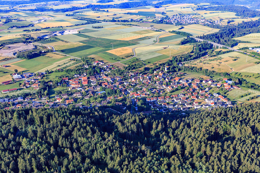 Luftbild: Dorfansicht aus Norden im Ortsteil Trichtingen in Epfendorf im Bundesland Baden-Württemberg in Deutschland. Foto: IMG_148913.jpg vom 28.06.2025 durch Werner Riehm/FLY-FOTO.de