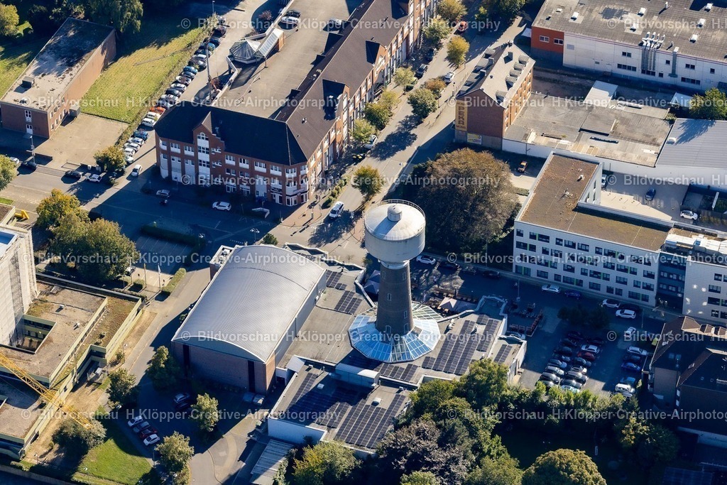 Lufbilder Alsdorf-5937 | Bauwerk des Industriedenkmales Wasserturm " Wasserturm, Hubertusstraße " an der Hubertusstraße, Otto-Wels-Straße in Alsdorf - Realisiert mit Pictrs.com