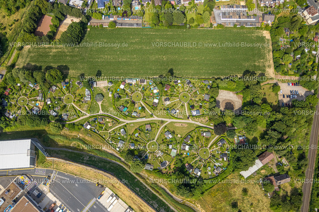 Witten230700829 | Luftbild, Kleingartenverein Mellmausland, kreisrunde Anlage, Rüdinghausen, Witten, Ruhrgebiet, Nordrhein-Westfalen, Deutschland