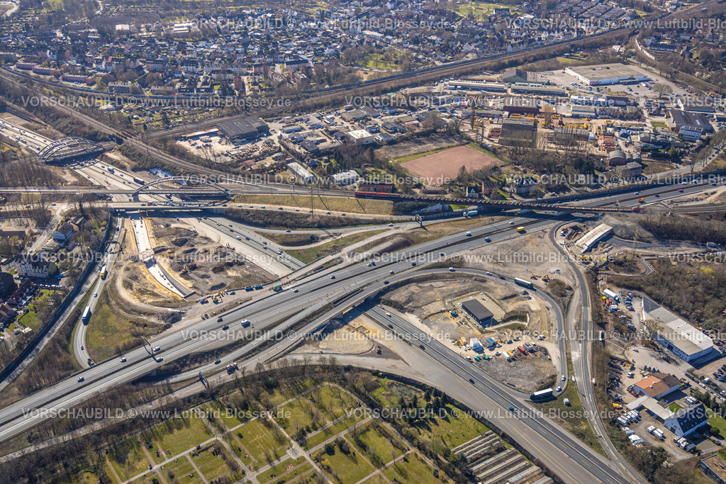 Herne250301863 | Luftbild, Baustelle Autobahnkreuz Herne, Autobahn A43 und Autobahn A42, Baukau-West, Herne, Ruhrgebiet, Nordrhein-Westfalen, Deutschland