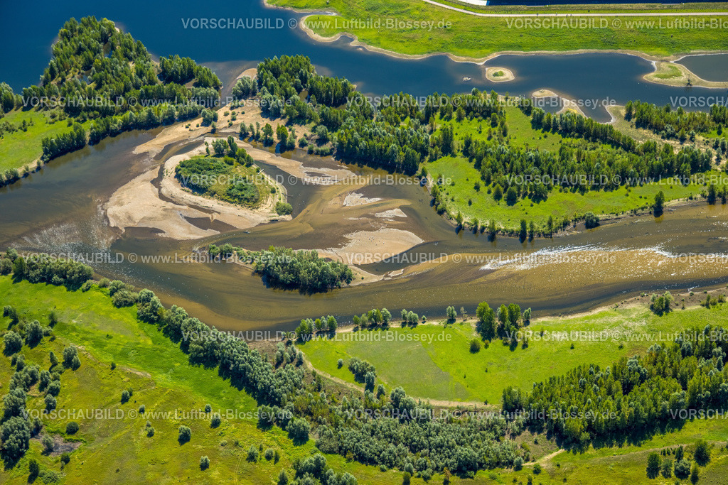 Wesel240802442 | Luftbild, Lippemündungsraum mit Renaturierung, Fluss Lippe und NSG Naturschutzgebiet, Flusslauf mit Sandbank, Wesel, Ruhrgebiet, Niederrhein, Nordrhein-Westfalen, Deutschland