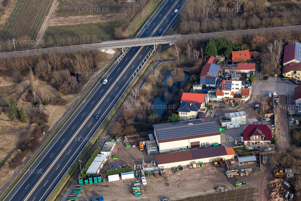 Luftbild: Gewerbegebiet In der Nauroth, GOWA Industrieschallschutz in Ellerstadt im Bundesland Rheinland-Pfalz in Deutschland. Foto: IMG_130447.jpg vom 12.02.2022 durch Werner Riehm/FLY-FOTO.deGOWA Industrieschallschutz GmbH & CO. KG