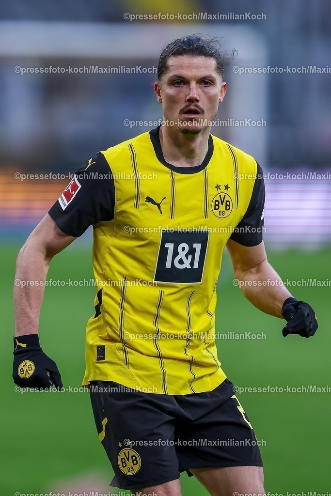 BVB08022502353 | 08.02.2025, Fußball, Borussia Dortmund - VfB Stuttgart, 1. Fußball Bundesliga, 21. Spieltag, Signal Iduna Park, Saison 2024 2025: Marcel Sabitzer (BVB #20)DFB regulations prohibit any use of photographs as image sequences and or quasi-video.