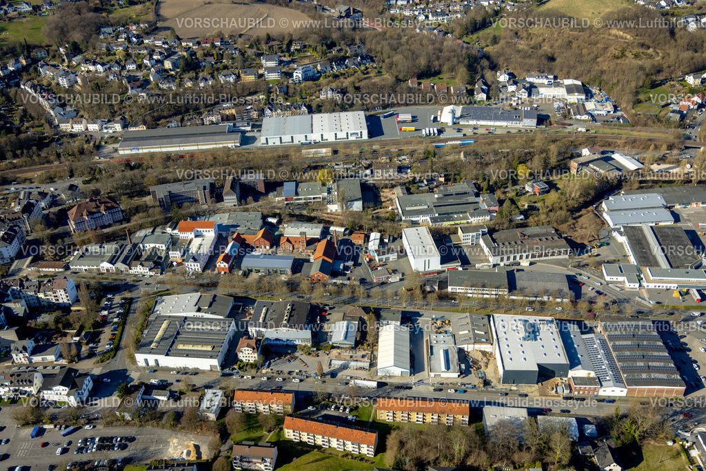 Hagen250302462 | Luftbild, Gewerbegebiet Am Hasper Bahnhof, Christian-Rohlfs-Gymnasium, Gem. Grundschule Geweke und FESH Grundschule - Freie evangelische Schule Hagen, Haspe, Hagen, Ruhrgebiet, Nordrhein-Westfalen, Deutschland