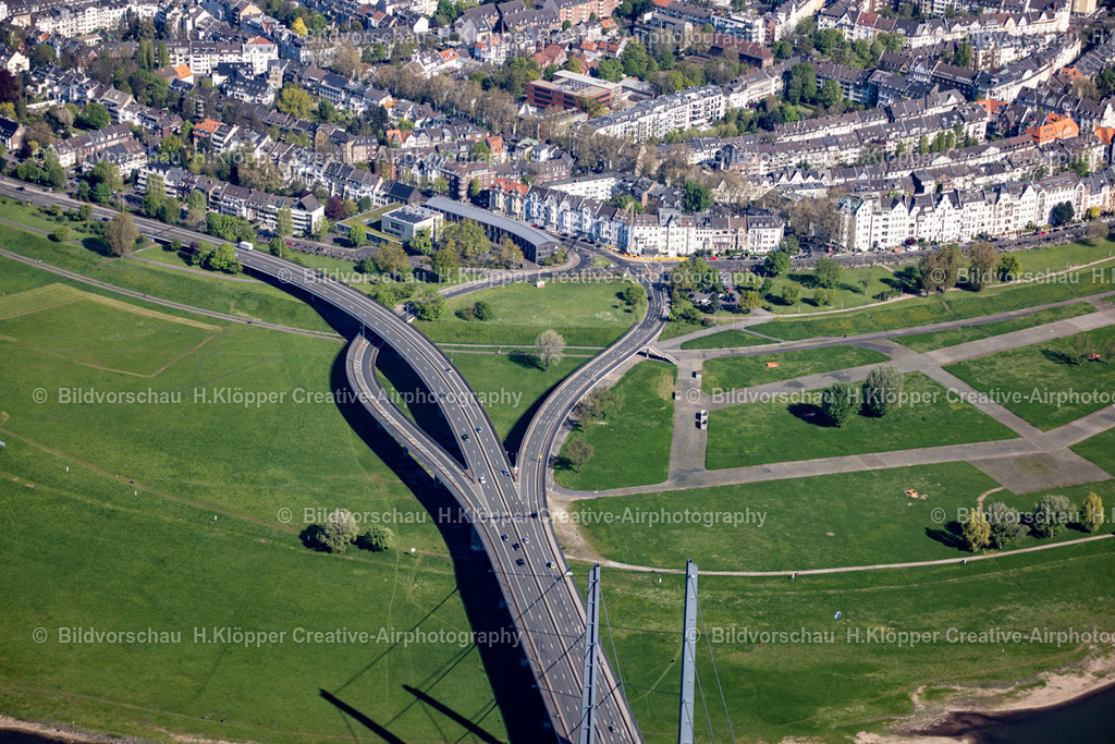 Luftbild Düsseldorf Rheinkniebrücke_ Oberkassel Jugendherberge Deutschland_ Europa-439A3505 | Luftbildfotografie Hermann Klöpper/ Creative-Airphotography - Realisiert mit Pictrs.com