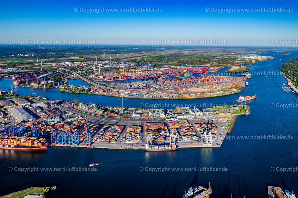 Hamburg_Waltershof_Burchardkai_CTB_Tollerort_Ctt_ELS_9549270425 | HAMBURG 27.04.2025 Containerterminal im Containerhafen des Überseehafen Container Terminal Tollerort in Hamburg. // Container Terminal in the port of the international port Container Terminal Tollerort in Hamburg. Foto: Martin Elsen