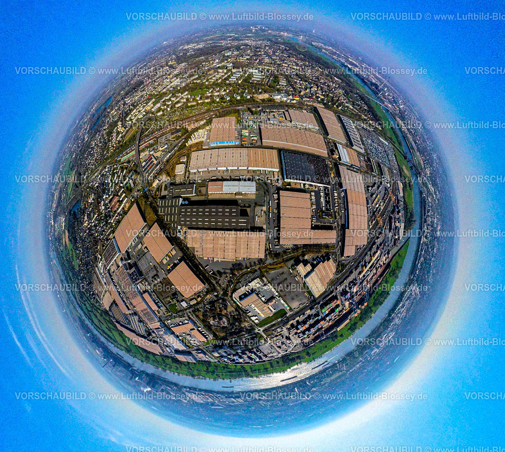 Duisburg250490024Logport1Rheinhausen | Luftbild, duisport Hafen, logport I Rheinhausen, logport 1, Containerhafen, Duisburg Hafen D3T Duisburg Trimodal Terminal, AutomobilLogistik, Erdkugel, Fisheye Aufnahme, Fischaugen Aufnahme, 360 Grad Aufnahme, tiny world, little planet, fisheye Bild, Hüttenheim, Duisburg, Ruhrgebiet, Nordrhein-Westfalen, Deutschland