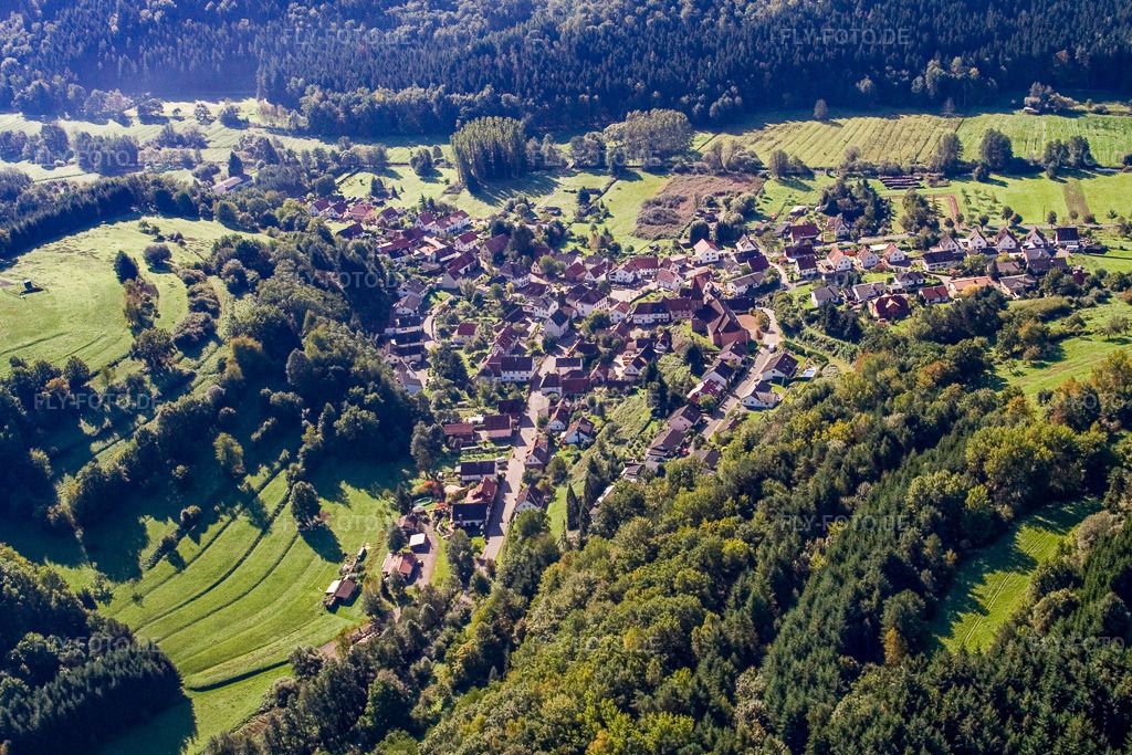 Luftbild: Dorf im Pflälzerwald von Norden in Niederschlettenbach im Bundesland Rheinland-Pfalz in Deutschland. Foto: IMG_4303.jpg vom 08.10.2006 durch Werner Riehm/FLY-FOTO.de