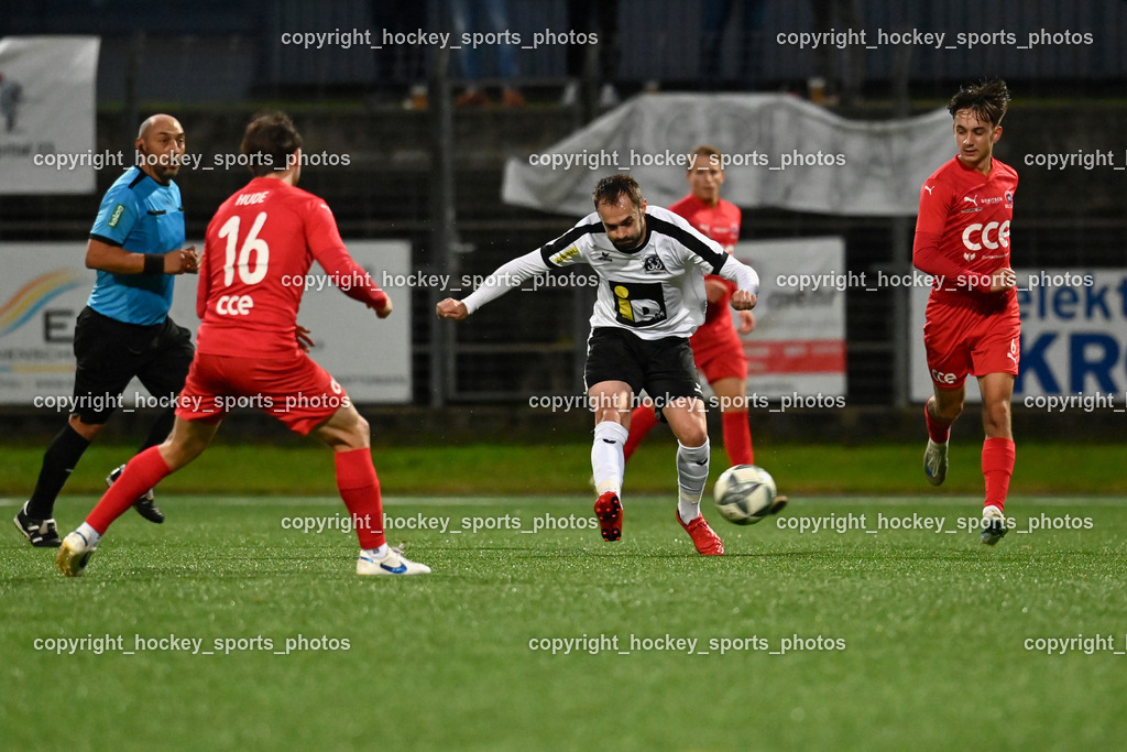 SV Spittal 1921 vs. SC St. Veit  | #16 David Armin Hude St.Veit, #40 Anton Peric SV Spittal, #6 Julian Hufnag St.Veit, SV Spittal 1921 vs. SC St. Veit , SV Spittal 1921 vs. SC St. Veit  am 04.10.2024 in Spittal an der Drau (Goldeck Stadion), Austria, (Photo by Bernd Stefan)
