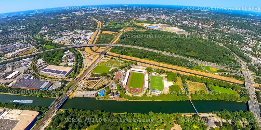 Oberhausen230790147_RWE-Stadion | Luftbild, RWO Stadion Niederrhein des SC Rot-Weiß Oberhausen, Erdkugel, Fisheye Aufnahme, Fischaugen Aufnahme, 360 Grad Aufnahme, tiny world, Buschhausen, Oberhausen, Ruhrgebiet, Nordrhein-Westfalen, Deutschland