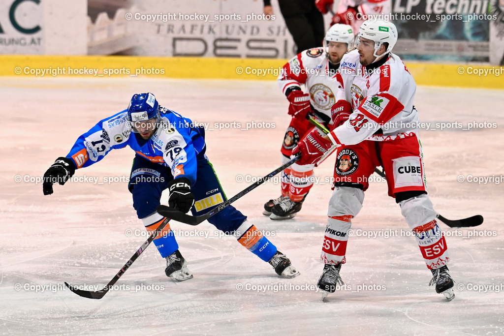 ESC Sparkasse Steindorf vs. ESV Ferlach | #81 Potocnik Kristof ESV Ferlach, #79 Petrik Benjamin ESC Steindorf, ESC Sparkasse Steindorf vs. ESV Ferlach, ESC Sparkasse Steindorf vs. ESV Ferlach am 22.02.2026 in Steindorf  (Ossiachersee Halle ), Austria, (Photo by Bernd Stefan)