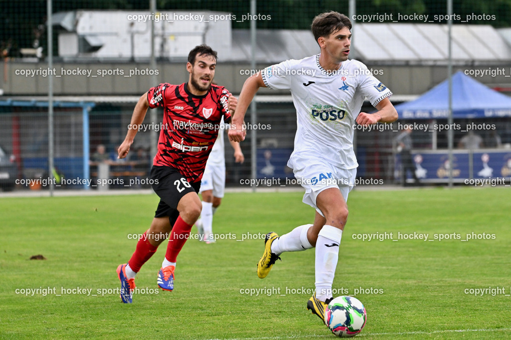 SAK vs. ATUS Ferlach | #26 Martin Sustersic ATUS Ferlach, #24 Matic Ahacic SAK, SAK vs. ATUS Ferlach, SAK vs. ATUS Ferlach am 01.08.2025 in Klagenfurt (Sportpark Welzenegg), Austria, (Photo by Bernd Stefan)