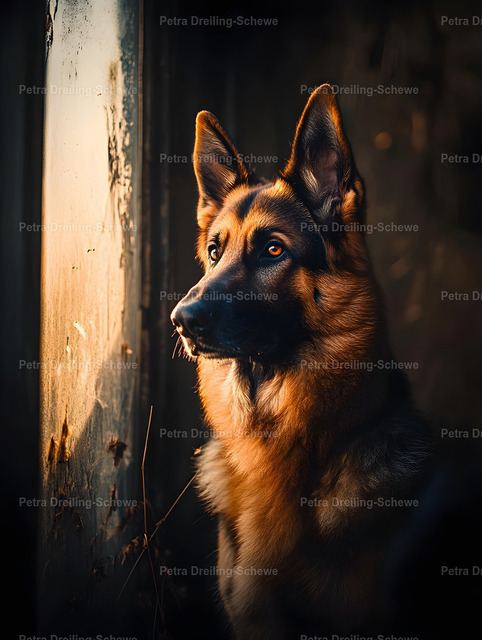 German Shepherd - Vintage Style | Half profile of a beautiful german shepherd in a moody, vintage style and perfect light. - Realisiert mit Pictrs.com