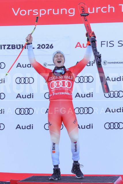 Audi FIS Ski World Cup: Men’s Slalom – Hahnenkamm Race, Kitzbuehel | Kitzbuehel, Austria, 25.Jan.26 - Alpine Skiing - FIS World Cup, Hahnenkamm Race, Slalom, men. The image shows ODERMATT Marco (SUI, Stoeckli) first place.
