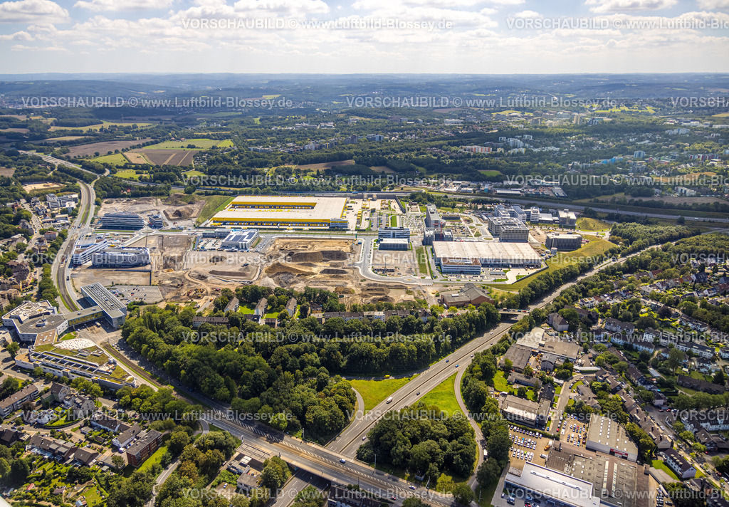 Bochum230802073 | Luftbild, O-Werk Campus, Großbaustelle Mark 51/7, Neubau Wissenschafts- und Technologiequartier, ehemaliges Opel Areal, DHL Logistik, Laer, Bochum, Ruhrgebiet, Nordrhein-Westfalen, Deutschland