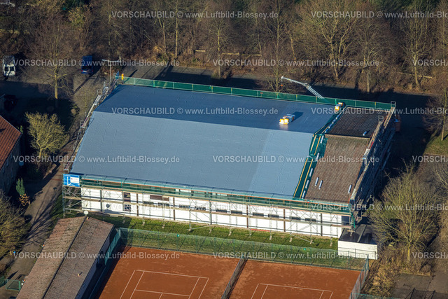 Witten240102739 | Luftbild, Tennisanlage Tennisplätze SUA Sport-Union Annen am Kälberweg, Judoka Judohalle Dachrenovierung, Rüdinghausen, Witten, Ruhrgebiet, Nordrhein-Westfalen, Deutschland