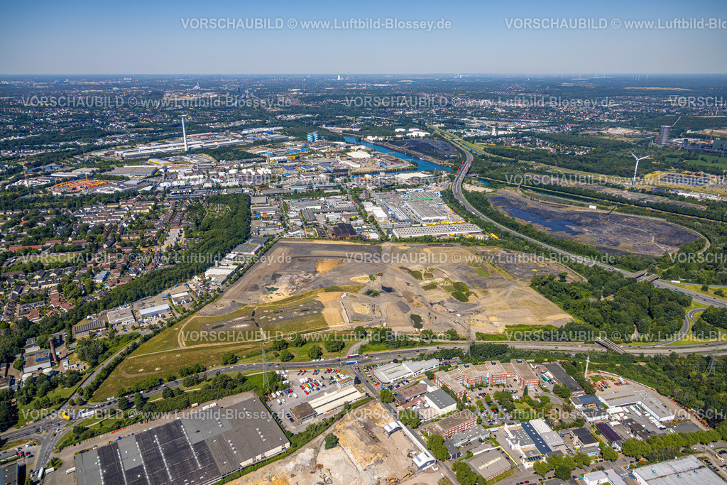 Essen230702625 | Luftbild, Neues Gewerbegebiet Freiheit Emscher, Gladbecker Straße und Daniel-Eckhardt-Straße, Gewerbepark Hafenstraße, Gewerbegebiet Teilungsweg, Vogelheim, Essen, Ruhrgebiet, Nordrhein-Westfalen, Deutschland