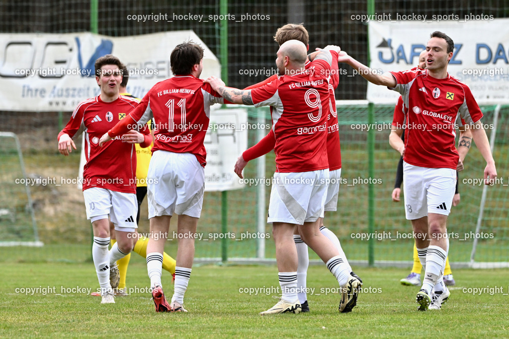 SV Arnoldstein vs. FC Union Sillian-Heinfels | #10 Thomas Pranter FC Sillian, Jubel FC Sillian, #11 Pascal Brandstätter FC Sillian, #20 Marco Ortner FC Sillian, #9 Denis Kerrniqi FC Sillian, #18 Manuel Schranzhofer FC Sillian, SV Arnoldstein vs. FC Union Sillian-Heinfels, SV Arnoldstein vs. FC Union Sillian-Heinfels am 29.03.2026 in Arnoldstein (Waldparkstadion Arnoldstein), Austria, (Photo by Bernd Stefan)