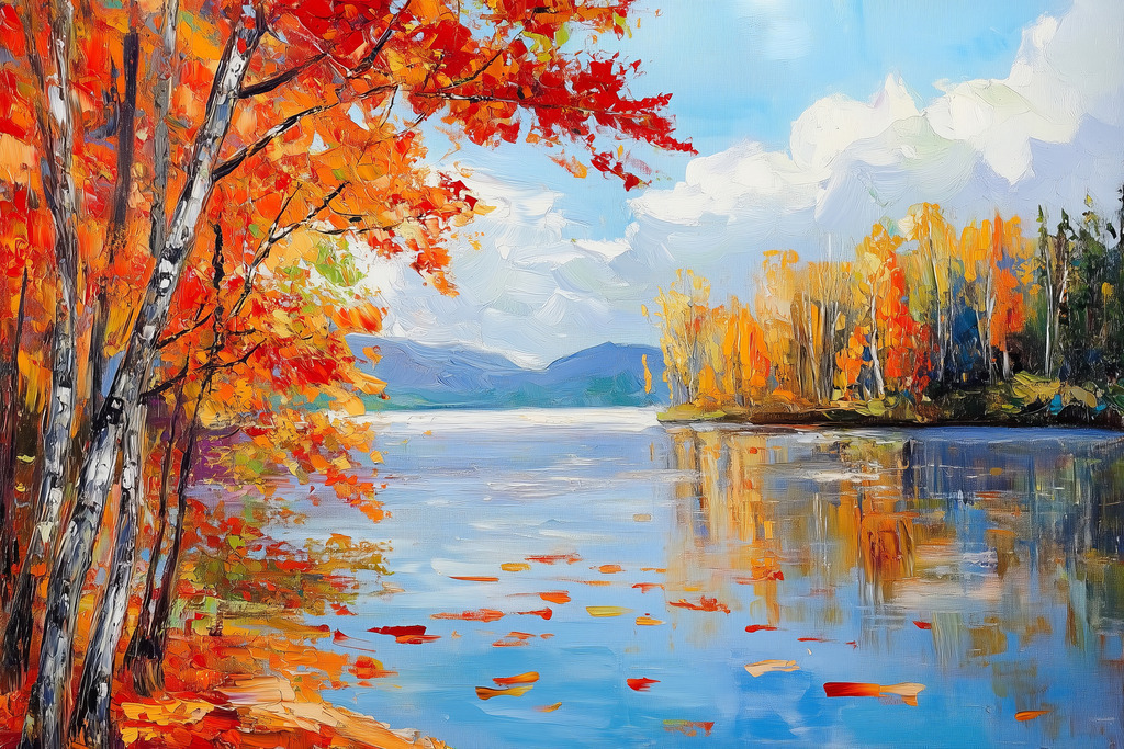 2409013 - Indian Summer | Ein See herbstlicher See mit leuchtenden Farben. Bestellen Sie dieses Motiv als hochwertigen Kunstdruck in verschiedenen Ausführungen und Größen.