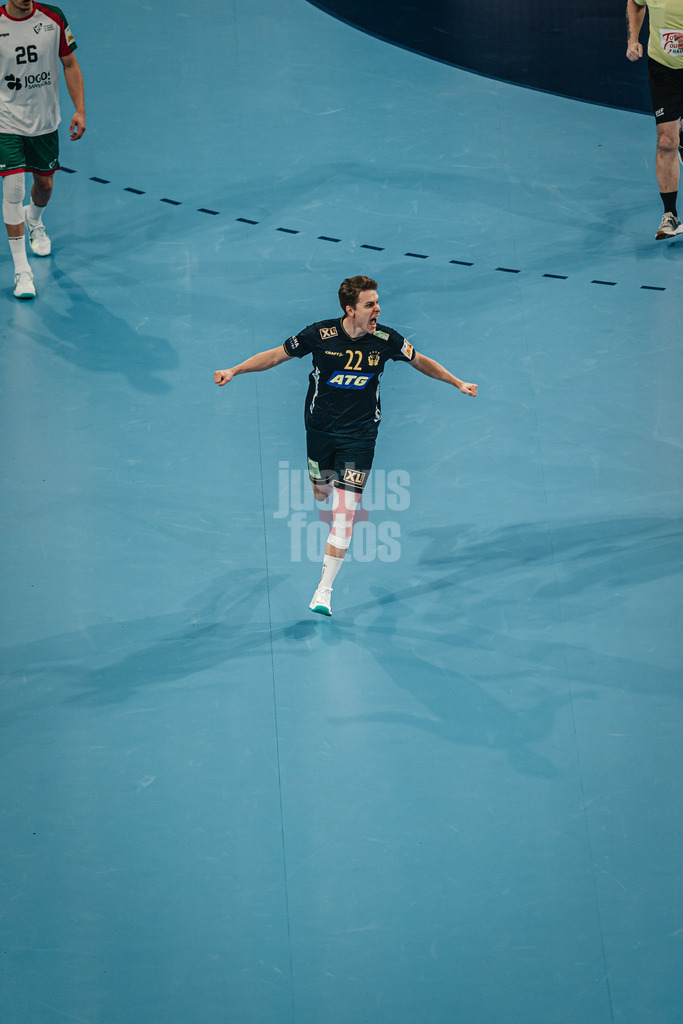 Handball | Herren | EHF EURO 2024 | European Championshop Men 2024 Final Tournament | Schweden vs. Portugal | 21.01.2024 | Lucas Pellas (#22, Schweden, SWE) jubelt