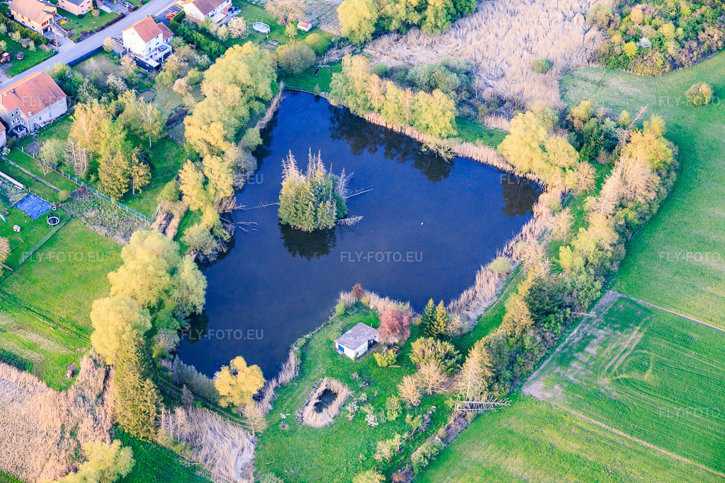 Vue aérienne: Étang près du bief à Leyweiler dans le département Moselle, France.Photo: IMG_154779.jpg prise le 17/04/2026 par Werner Riehm/FLY-FOTO.euRésolution de l'original: 6000 x 4000 px