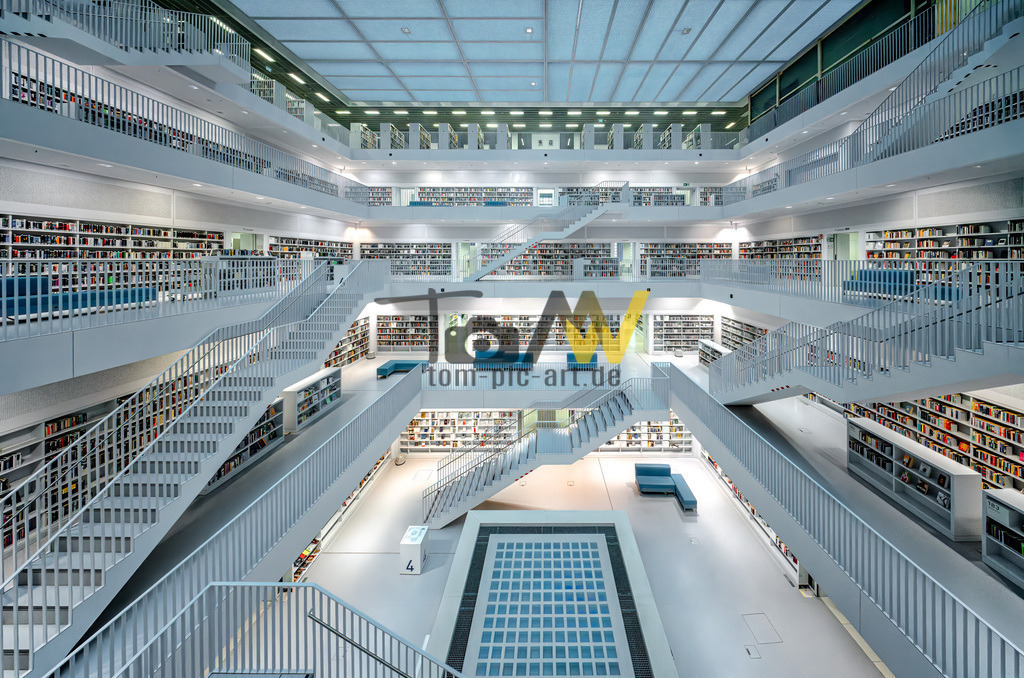 Die Stadtbibliothek Stuttgart von Innen----Weitwinkel | Hochauflösende und hochwertige Bilder und Fotos.Kommerzielle oder private Nutzung ✔ Bilder downloaden✔ Acryl ✔ Leinwand ✔ Poster ✔
 - Realisiert mit Pictrs.com