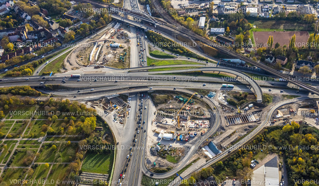 Herne221101386oestlich | Luftbild, Großbaustelle Autobahnkreuz Herne der Autobahn A42 und Autobahn A43, mit Bau des Baukau-Tunnels, Baukau, Herne, Ruhrgebiet, Nordrhein-Westfalen, Deutschland