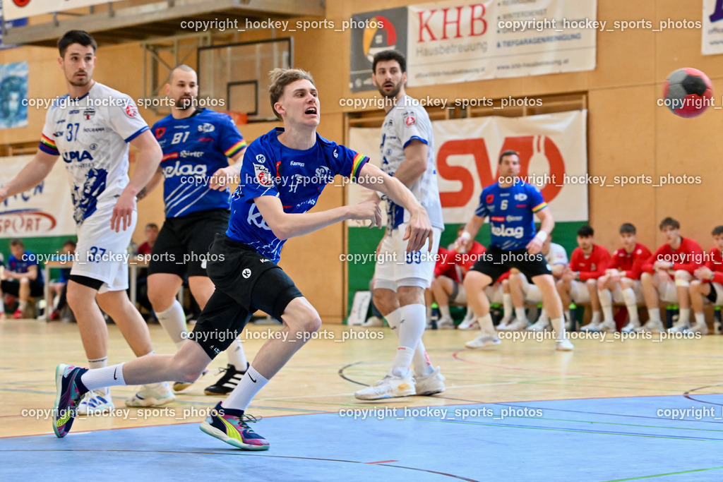 SC Ferlach vs. ALPLA HC Hard | #17 Kelih Markus SC Ferlach, #99 Hild Matthias SC Hard, #37 Horvath Ivan SC Ferlach, SC Ferlach vs. ALPLA HC Hard, SC Ferlach vs. ALPLA HC Hard am 05.04.2025 in Ferlach (Ballspielhalle Ferlach), Austria, (Photo by Bernd Stefan)