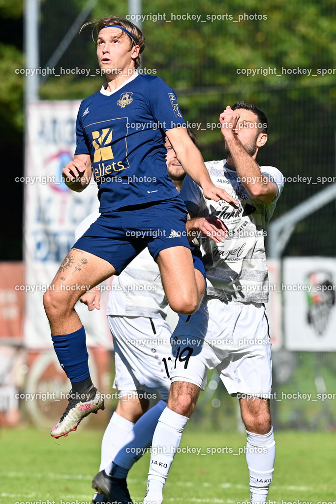 ATUS Velden vs. ASKÖ Köttmannsdorf 7.10.2023 | #10 Lukas Lausegger ATUS Velden, #19 Christopher Sallinger Köttmannsdorf, ATUS Velden vs. ASKÖ Köttmannsdorf 7.10.2023, ATUS Velden vs. ASKÖ Köttmannsdorf am 07.10.2023 in Velden (Wald Arena Velden), Austria, (Photo by Bernd Stefan)