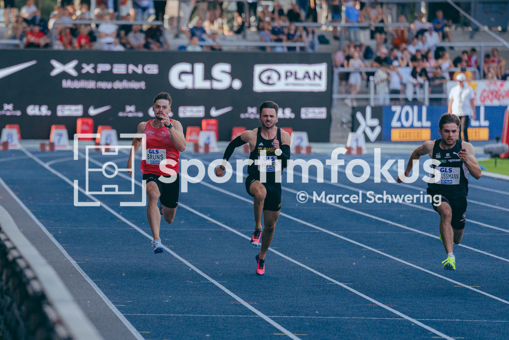Deutsche Meisterschaften der Frauen und Männer 2026 | Jakob Bruns, LG Brillux Münster, Jonas Hügen, LG Stadtwerke München, 100-Meter-Lauf, Halbfinale, Deutsche Meisterschaften der Frauen und Männer 2026, Lohrheidestadion Bochum-Wattenscheid, 25.07.2026. Foto: Marcel Schwering / sportimfokus - Realisiert mit Pictrs.com