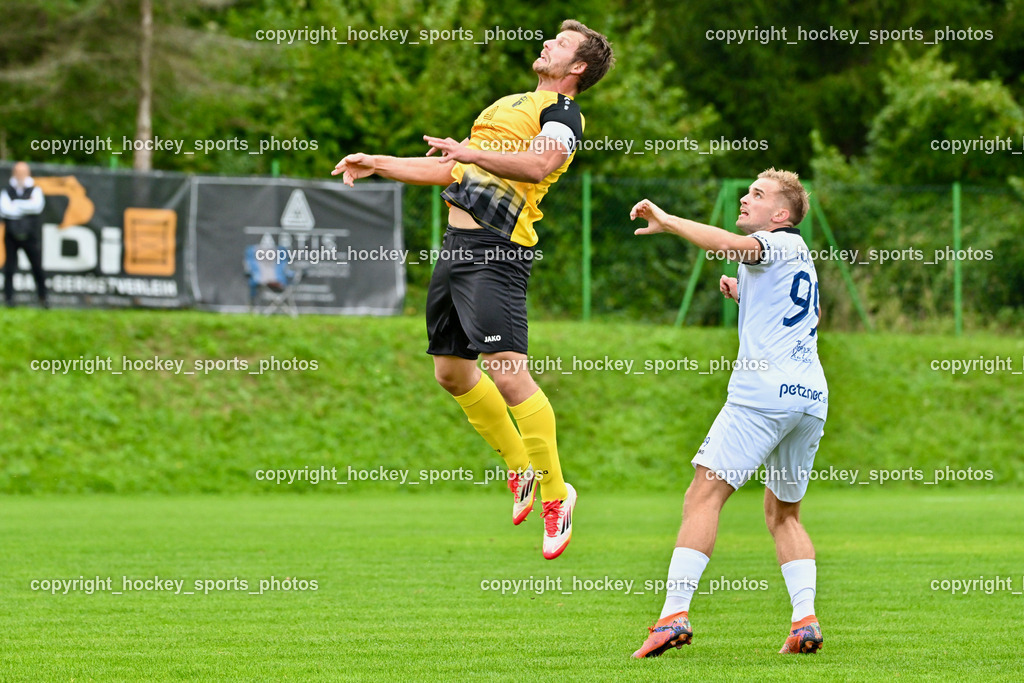 SV Arnoldstein vs. ATUS Velden | #31 Roman Binter SV Arnoldstein, #99 Luca Pollanz ATUS Velden, SV Arnoldstein vs. ATUS Velden, SV Arnoldstein vs. ATUS Velden am 16.09.2025 in Arnoldstein (Waldparkstadion Arnoldstein), Austria, (Photo by Bernd Stefan)