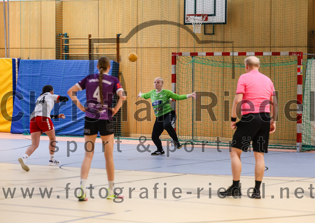2024-10-13_018_SpVgg_Altenerding_gegen_SC_Freising | Erding, Deutschland, 13.10.2024:Handball, Bezirksoberliga Frauen Altbayern 2024 / 2024, 3. Spieltag, SpVgg Altenerding gegen SC Freising, Endergebnis: 26:35Sabrina Schuster (HSG Freising-Neufahrn, #24), Torfrau Hanna Obermair (SpVgg Altenerding, #1)Foto: Christian Riedel / fotografie-riedel.net