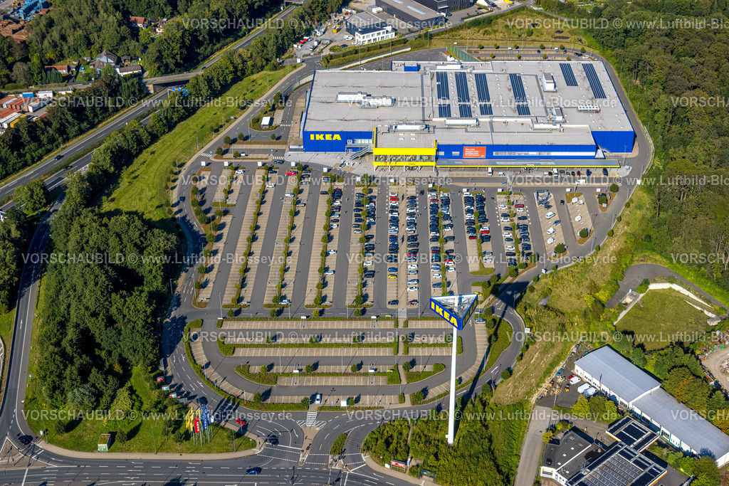 Wuppertal240811404IKEA | Luftbild, Ikea Einrichtungshaus Möbelhaus mit Parkplatz, Schmiedestraße an der Autobahn A46, Nächstebreck, Wuppertal, Bergisches Land, Nordrhein-Westfalen, Deutschland