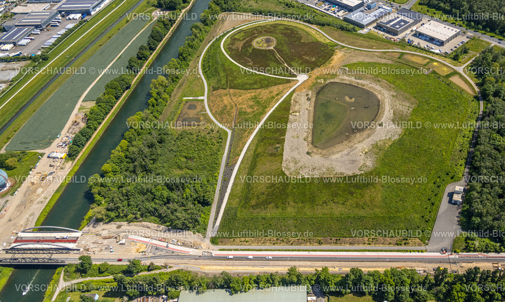 Gelsenkirchen230511075 | Luftbild, Parkanlage Uechtingstraße am Yachthafen Stölting Marina, Baustelle Brücke Rhein-Herne-Kanal am Yachthafen Stölting Marina, Rhein-Herne-Kanal, Bismarck, Gelsenkirchen, Ruhrgebiet, Nordrhein-Westfalen, Deutschland
