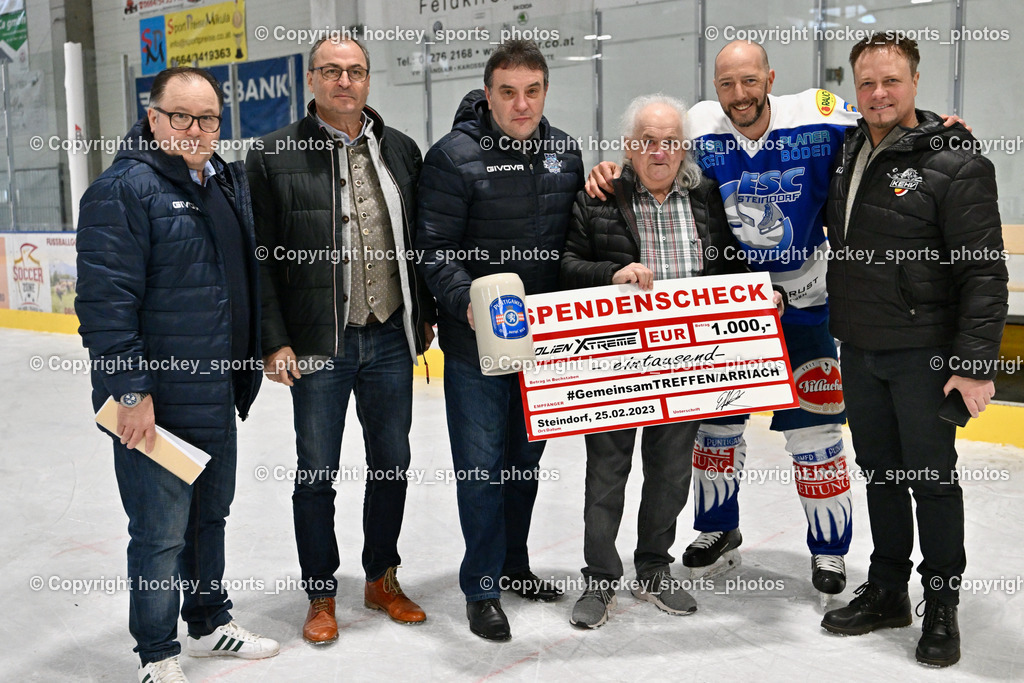 ESC Soccerzone Steindorf 50 Jahr Feier 26.2.2023 | ESC Steindorf sportlicher Leiter Armin Rac, Georg Kavalar, Obmann ESC Steindorf Hans Jürgen Tschernutter, Timo Ettlmayr, KEHV Präsident Michael Herzog Löschnig