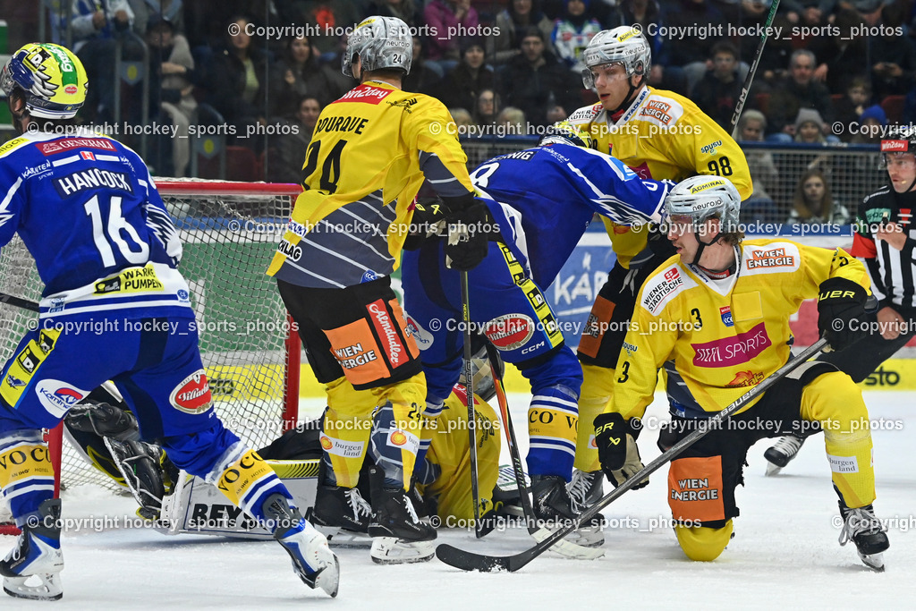 EC IDM WÄRMEPUMPEN VSV vs. Vienna Capitals | #16 Kevin Hancock EC VSV, #24 Simon Bourque Vienna Capitals, #3 Armin Preiser Vienna Capitals, #98 Cole Hults Vienna Capitals, #31 Evan Cowley Vienna Capitals, #8 Maximilian Rebernig EC VSV, EC IDM WÄRMEPUMPEN VSV vs. Vienna Capitals, EC IDM WÄRMEPUMPEN VSV vs. Vienna Capitals am 16.11.2025 in Villach (Stadthalle Villach), Austria, (Photo by Bernd Stefan)