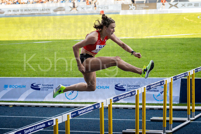 Deutsche Leichtathletik-Meisterschaften; Bochum-Wattenscheid, 25.07.2026 | Marlene Meier (TSV&nbsp;Bayer&nbsp;04&nbsp;Leverkusen) über 100m Hürden; Deutsche Leichtathletik-Meisterschaften am 25.07.2026 im Lorheide-Stadion, Bochum-Wattenscheid (Nordrhein-Westfalen).