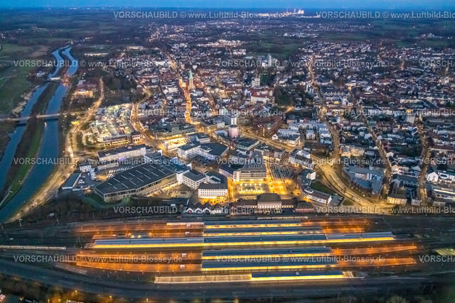 Hamm230102891 | Luftbild, City mit Hauptbahnhof, Nachtaufnahme, Nachtflug, Bockum-Hövel, Hamm, Ruhrgebiet, Nordrhein-Westfalen, Deutschland